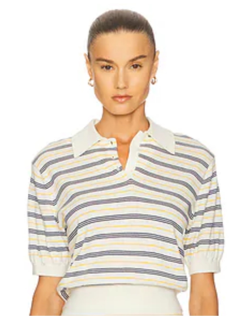 REVOLVE Helsa Inda Knit Polo in Cream & Navy